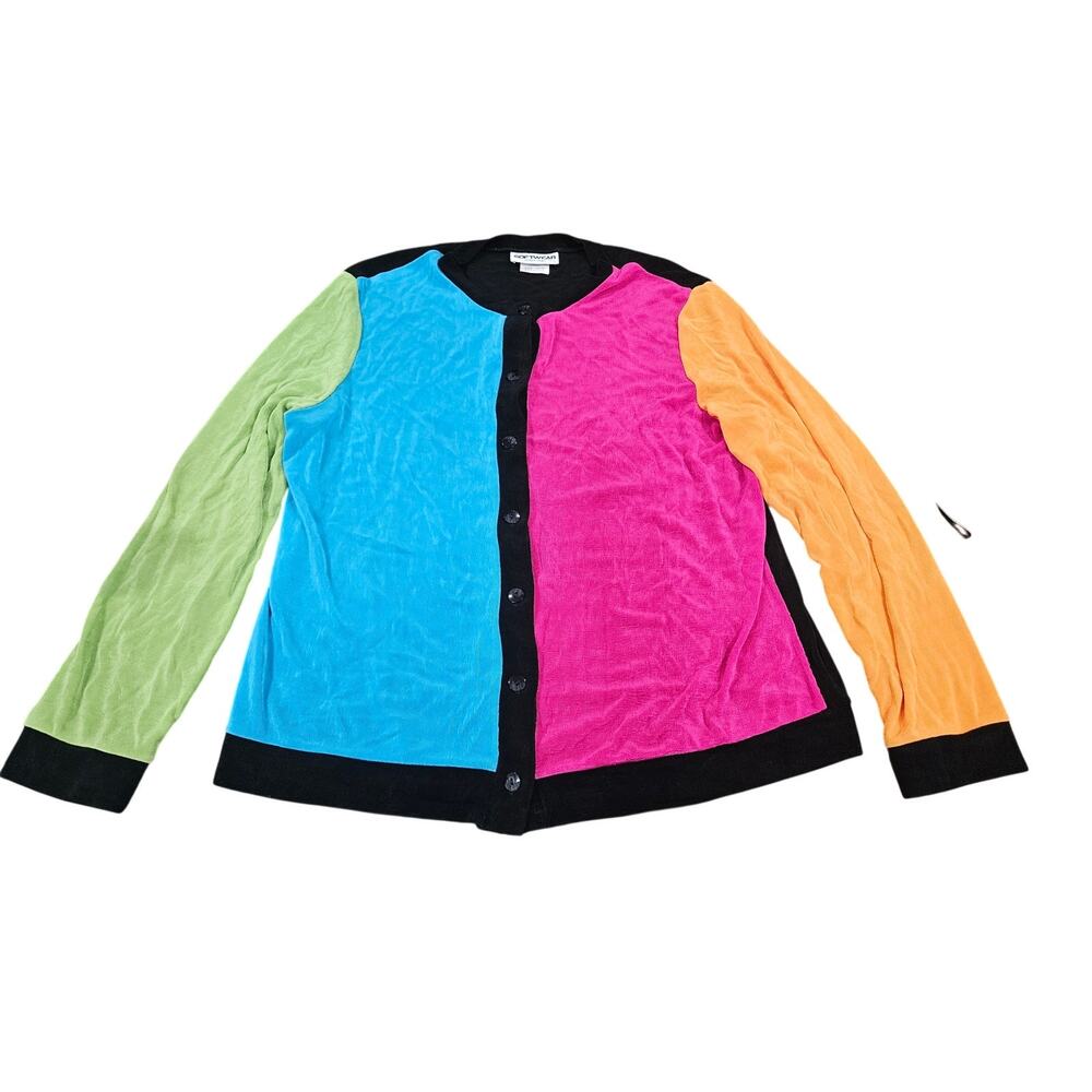 Softwear by Mark Singer Colorblock Velvet Cardigan Women’s XL Y2K 90's
